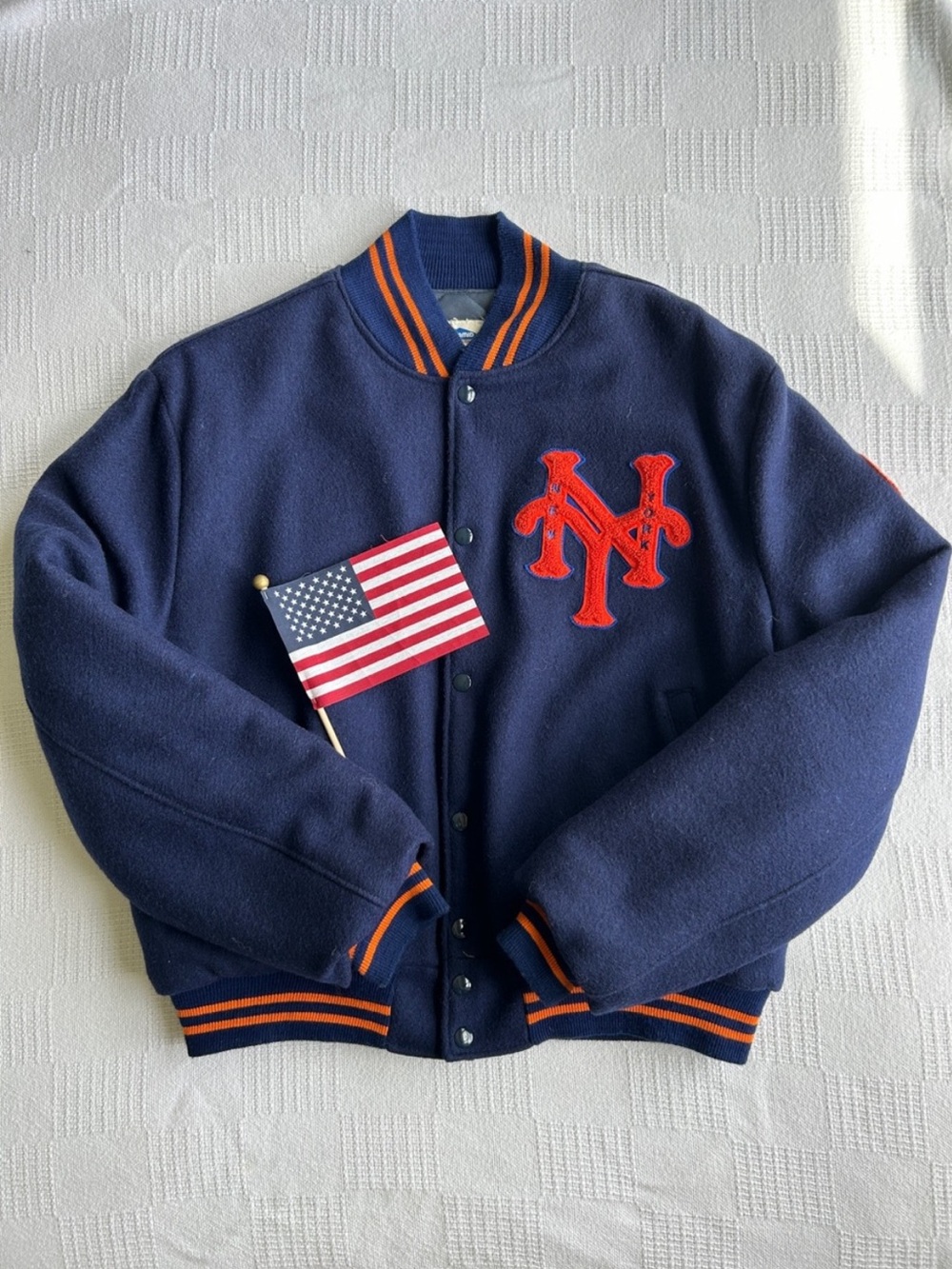 Men’s Mets Blue and Orange Wool Varsity Vintage Jacket 
Size Medium